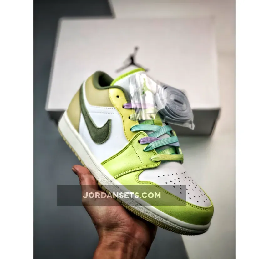 Air Jordan 1 Low White Volt Green Tan FD9906-131 air jordan 1 low citron