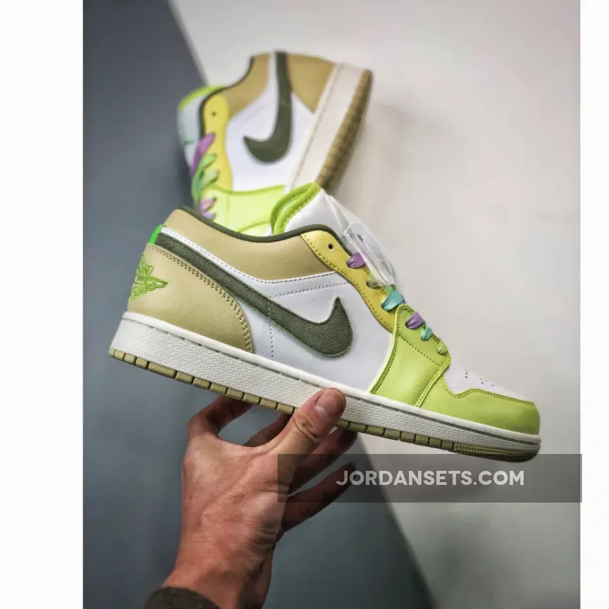 Air Jordan 1 Low White Volt Green Tan FD9906-131 air jordan 1 low citron