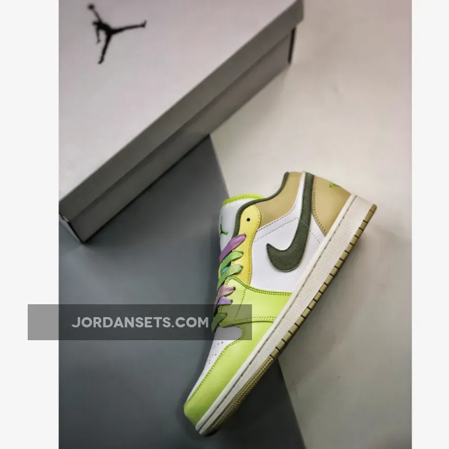Air Jordan 1 Low White Volt Green Tan FD9906-131 air jordan 1 low citron