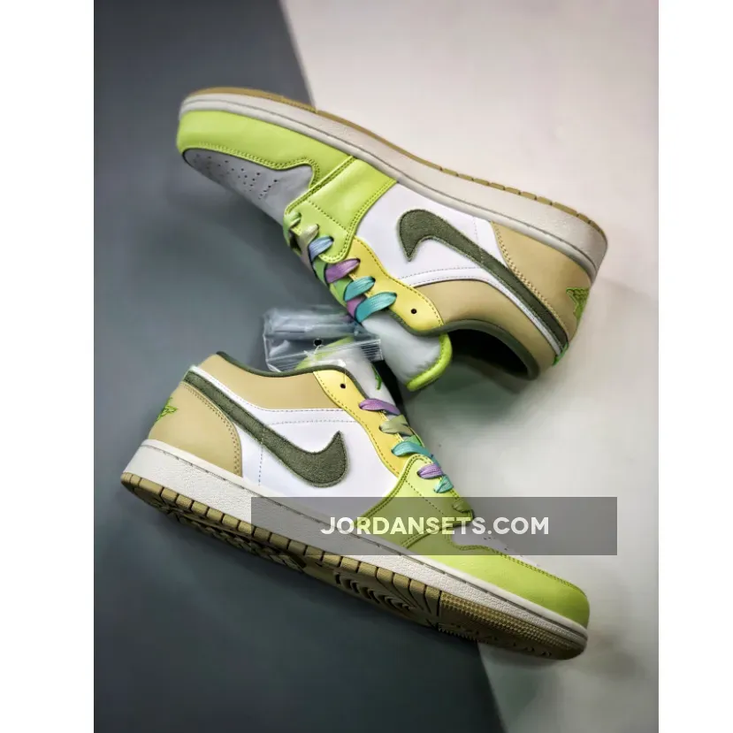 Air Jordan 1 Low White Volt Green Tan FD9906-131 air jordan 1 low citron