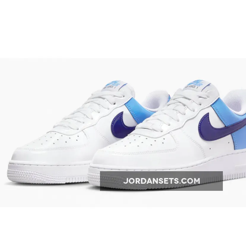 Nike Air Force 1 Low Blue Patent Swooshes DJ9942-400 Brand New