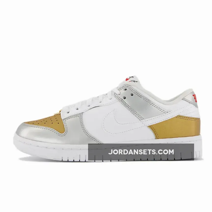 Nike Dunk Low 'Metallic' Gold/Silver-University Red-White DH4403-700 - nike dunk low gold silver