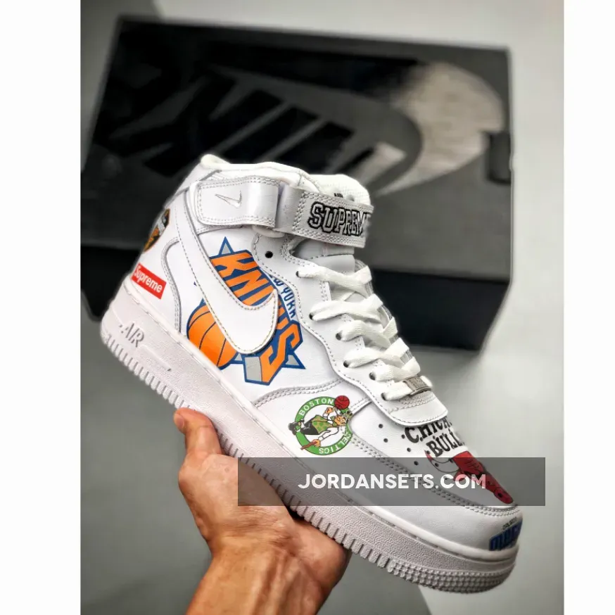 Supreme x Nike Air Force 1 Mid NBA Logos White - Nba Air Force Ones AQ8017-100