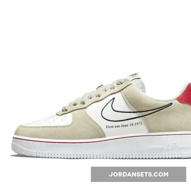 Nike Air Force 1 Low 'First Use' Light Stone/Black-Sail-University Red #air force 1 low first use
