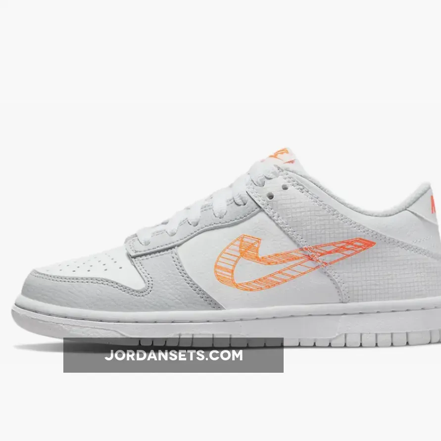Nike Dunk Low GS 3D Swoosh White Grey For Womens DR0171-100 - nike 3d dunks