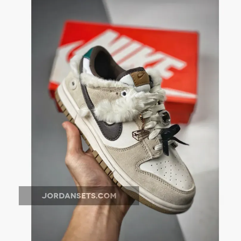 Nike Dunk Low 'Mink And Jewels' White/Grey-Brown FB1859-121 / fur & bling dunks