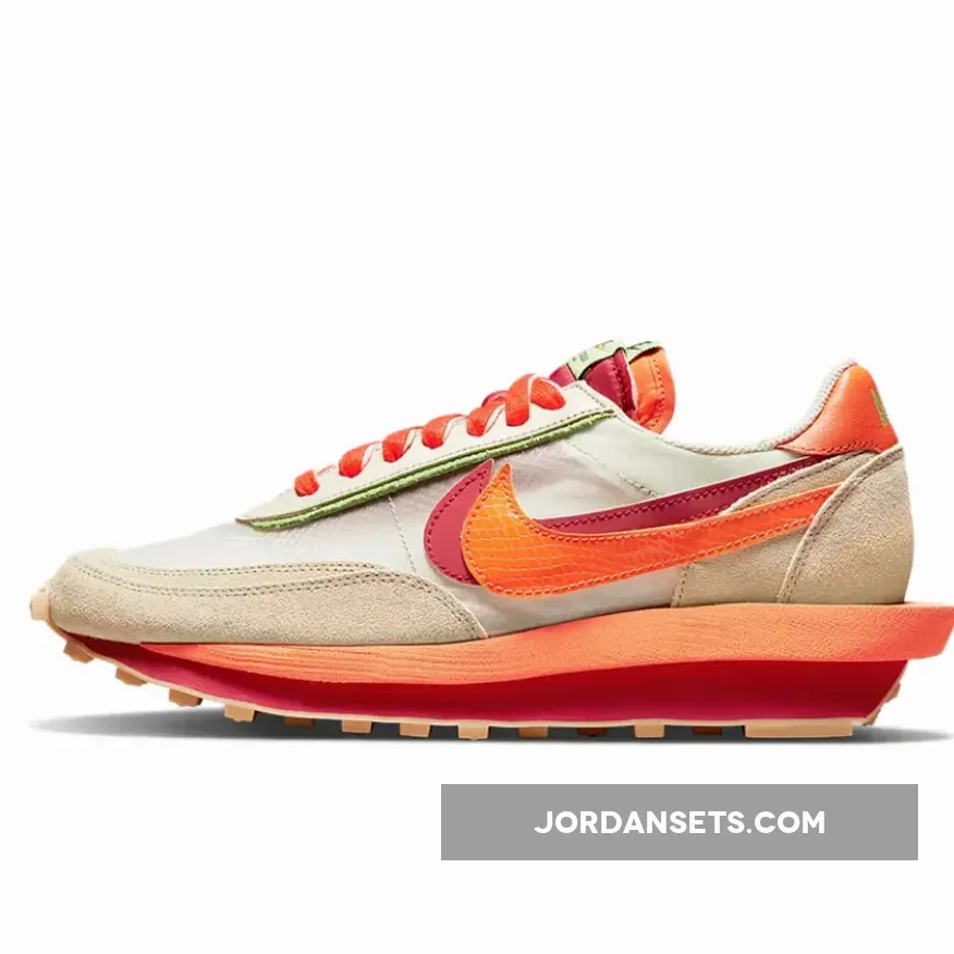Clot x Sacai x Nike LDWaffle Net/Orange Blaze-Deep Red-Green Bean / nike clot sacai