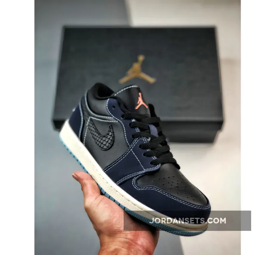 Air Jordan 1 Low Snakeskin Black/White-Midnight Navy #Aj Low FJ5478-010