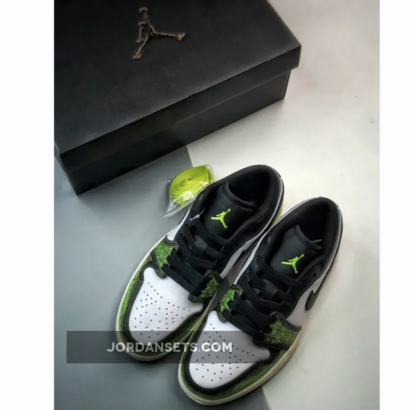 Air Jordan 1 Low Wear Away Black/Electric Green Air Jordan 1 Low Wear Away Black/Electric Green