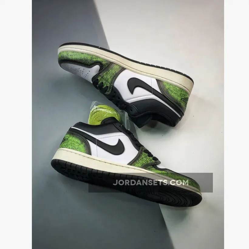 Air Jordan 1 Low Wear Away Black/Electric Green Air Jordan 1 Low Wear Away Black/Electric Green