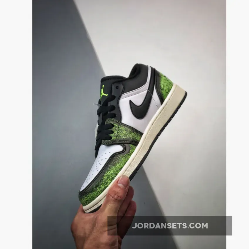 Air Jordan 1 Low Wear Away Black/Electric Green Air Jordan 1 Low Wear Away Black/Electric Green
