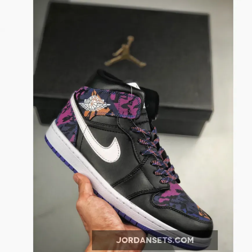 Air Jordan 1 Mid Black/White-Rush Violet-Black