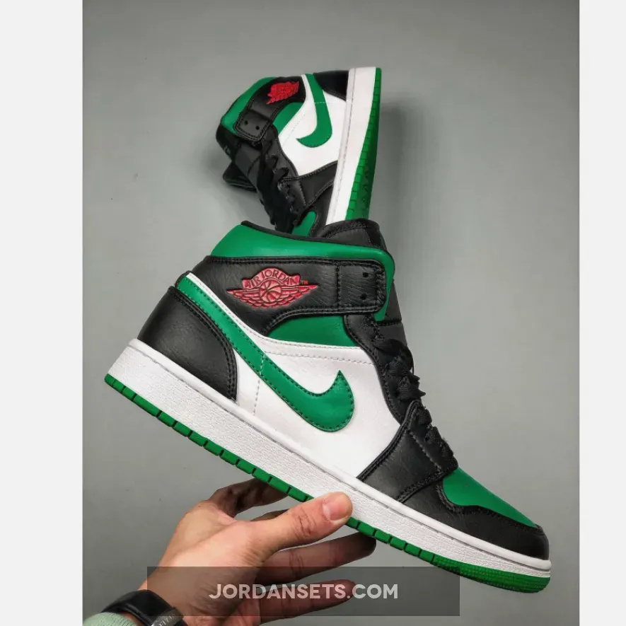 Air Jordan 1 Mid Green Toe Pine Green/White/Black/Red AJ1