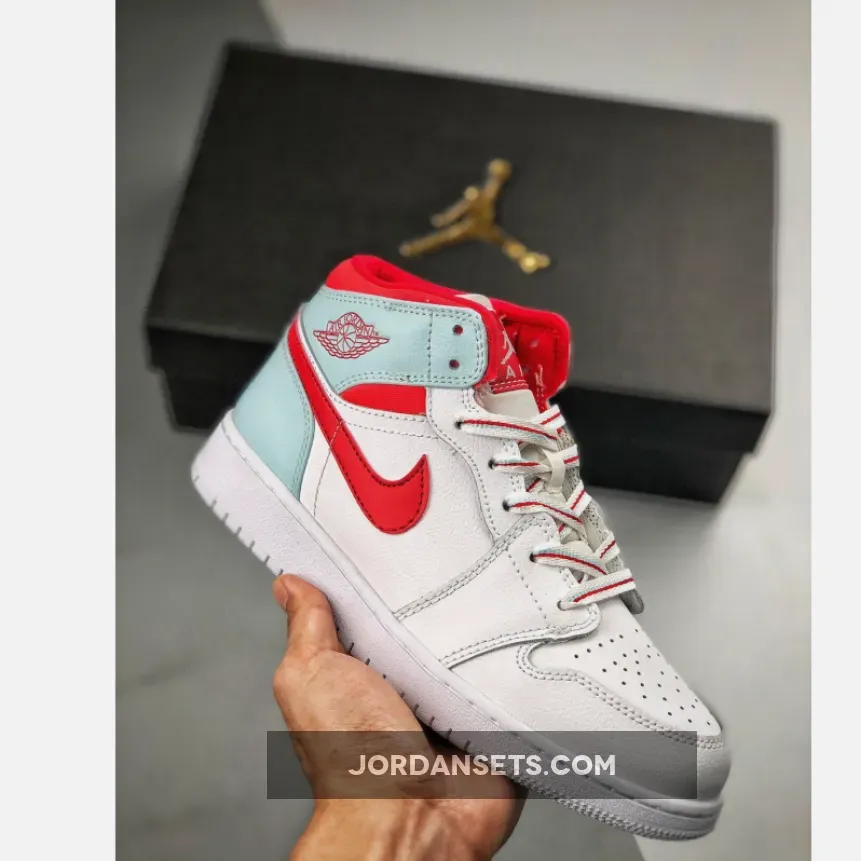 Air Jordan 1 Mid Gs White/Topaz Mist-Ember Glow-University Red AJ1