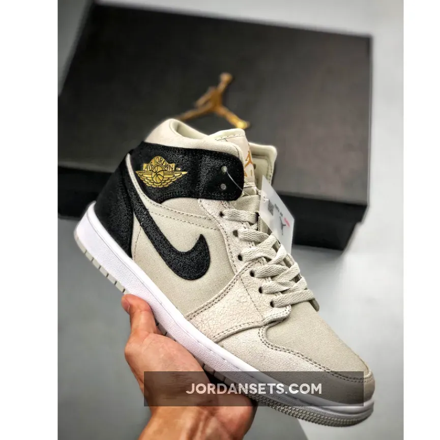 Air Jordan 1 Mid Light Bone Metallic Gold