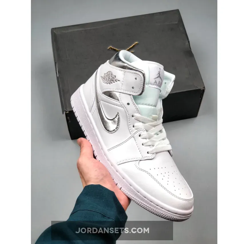 Air Jordan 1 Mid ‘Pure Money’ White Metallic Silver