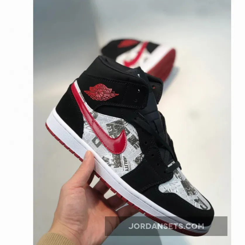 Air Jordan 1 Mid SE ‘Newspaper’ Black/Gym Red-White