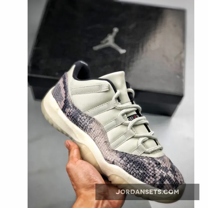 Air Jordan 11 Low "Snakeskin" Light Bone/University Red-Sail-Black