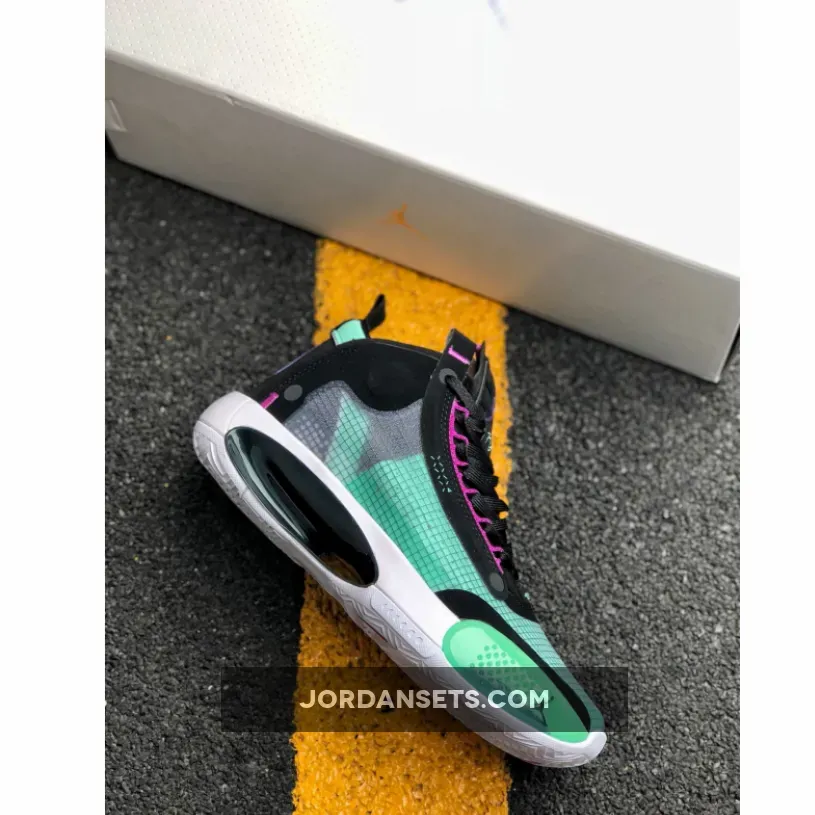 Air Jordan 34 Blue Void/Green Glow-Black-Metallic Silver