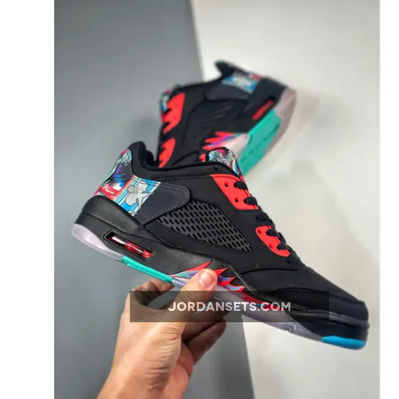 Air Jordan 5 Retro Low "CNY" Black/Bright Crimson-Beta Blue-Black