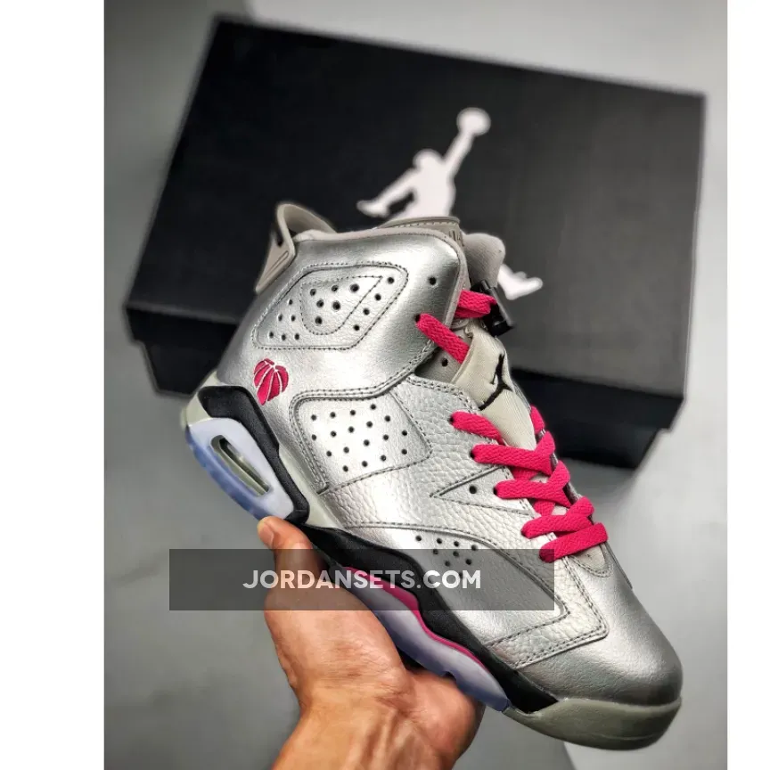 Air Jordan 6 Retro Gg 'Valentine's Day' AJ6 Metallic Silver/Vivid Pink-Black
