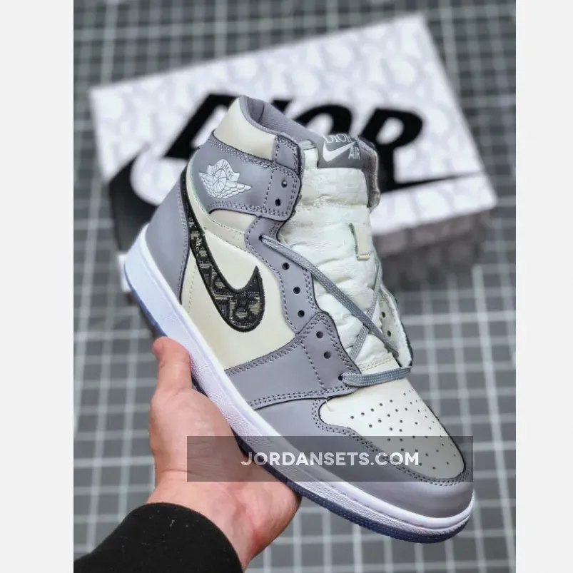 Dioor x Air Jordan 1 White and Grey