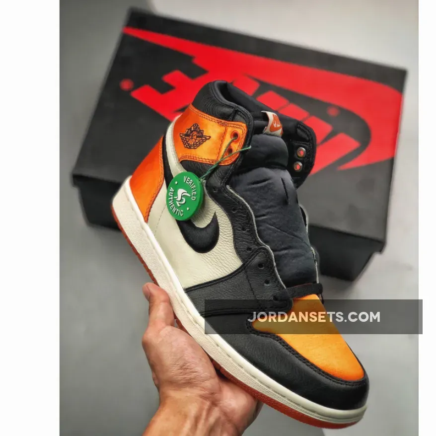 Jordan 1 Satin Shattered Backboard Orange Black Womens