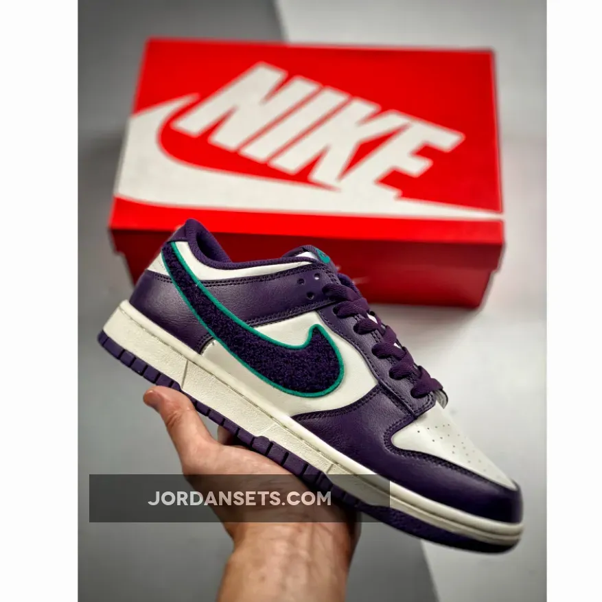 Nike Dunk Low "Chenille Swoosh" Sail/Grand Purple-Neptune Green