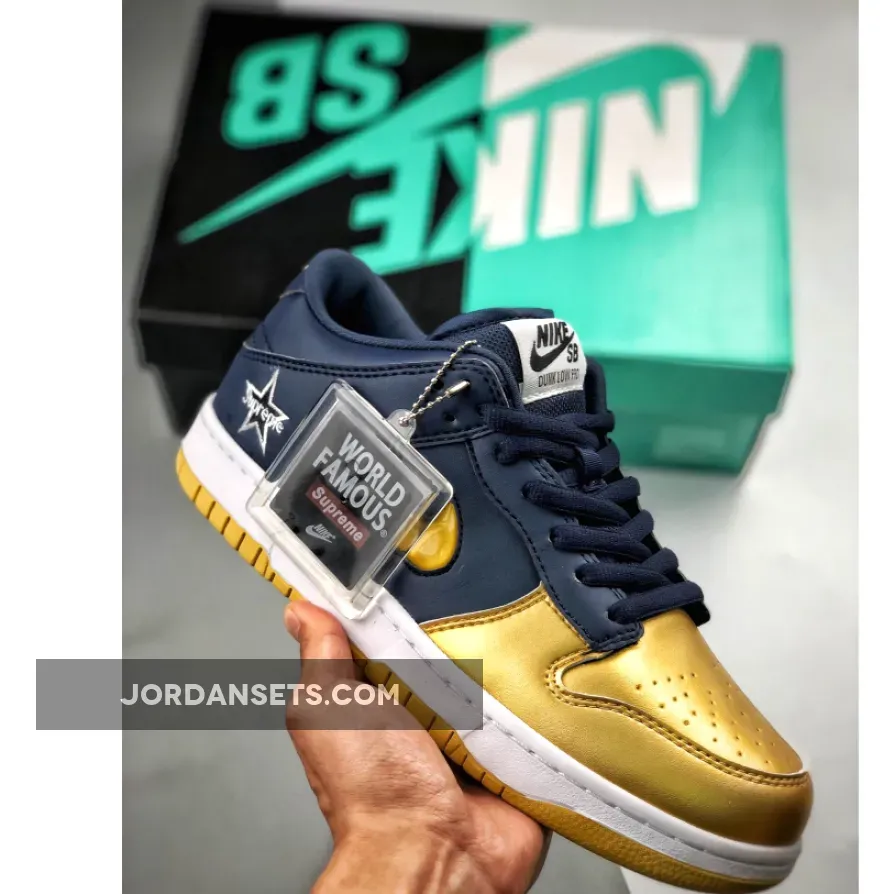 Nike Supreme X Dunk Sb Low Qs 'Metallic Gold' Navy/White