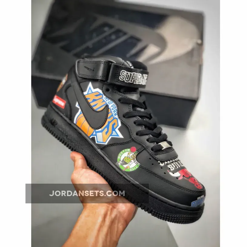 Supreme x Nike Air Force 1 Mid NBA Logos Black